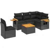 vidaXL 6-tlg. Garten-Sofagarnitur mit Kissen Schwarz Poly Rattan