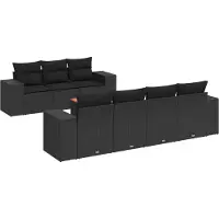 vidaXL 8-tlg. Garten-Sofagarnitur mit Kissen Schwarz Poly Rattan