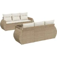 vidaXL 7-tlg. Garten-Sofagarnitur mit Kissen Beige Poly Rattan