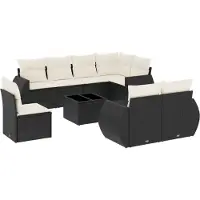 vidaXL 9-tlg. Garten-Sofagarnitur mit Kissen Schwarz Poly Rattan