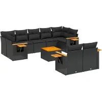 vidaXL 10-tlg. Garten-Sofagarnitur mit Kissen Schwarz Poly Rattan
