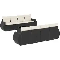 vidaXL 9-tlg. Garten-Sofagarnitur mit Kissen Schwarz Poly Rattan