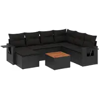 vidaXL 8-tlg. Garten-Sofagarnitur mit Kissen Schwarz Poly Rattan