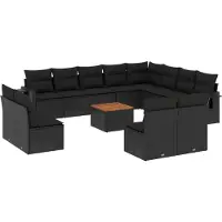 vidaXL 13-tlg. Garten-Sofagarnitur mit Kissen Schwarz Poly Rattan