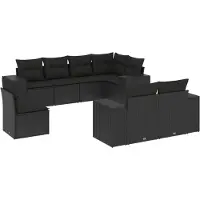 vidaXL 8-tlg. Garten-Sofagarnitur mit Kissen Schwarz Poly Rattan