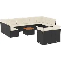 vidaXL 13-tlg. Garten-Sofagarnitur mit Kissen Schwarz Poly Rattan