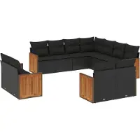 vidaXL 11-tlg. Garten-Sofagarnitur mit Kissen Schwarz Poly Rattan
