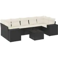 vidaXL 8-tlg. Garten-Sofagarnitur mit Kissen Schwarz Poly Rattan