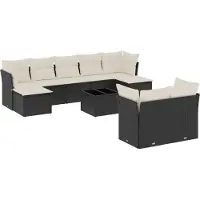 vidaXL 10-tlg. Garten-Sofagarnitur mit Kissen Schwarz Poly Rattan