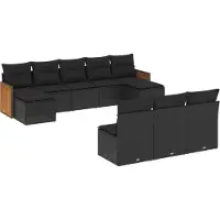 vidaXL 10-tlg. Garten-Sofagarnitur mit Kissen Schwarz Poly Rattan