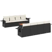 vidaXL 9-tlg. Garten-Sofagarnitur mit Kissen Schwarz Poly Rattan