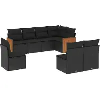 vidaXL 8-tlg. Garten-Sofagarnitur mit Kissen Schwarz Poly Rattan