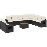 vidaXL 11-tlg. Garten-Sofagarnitur mit Kissen Schwarz Poly Rattan