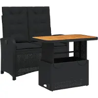 vidaXL 2-tlg. Garten-Essgruppe mit Kissen Schwarz Poly Rattan