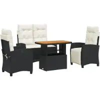 vidaXL 4-tlg. Garten-Essgruppe mit Kissen Schwarz Poly Rattan