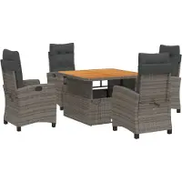 vidaXL 5-tlg. Garten-Essgruppe mit Kissen Grau Poly Rattan