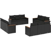 vidaXL 12-tlg. Garten-Sofagarnitur mit Kissen Schwarz Poly Rattan