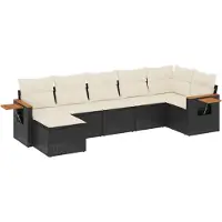 vidaXL 7-tlg. Garten-Sofagarnitur mit Kissen Schwarz Poly Rattan