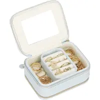 Springos Schmuckbox - - Schmuckaufbewahrung für Frauen - Kunstleder - Creme-Velours - Blau