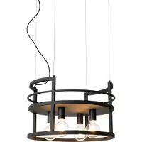 QAZQA Industrielle Hängelampe schwarz mit rundem 4-Licht-Rack - Cage Rack