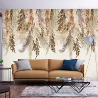 Artgeist Fototapete – Minimalistische Boho-Landschaft – Hängende Blätter in Beigetönen