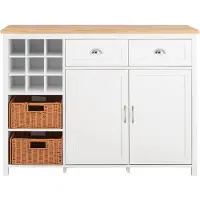 SoBuy KNL05-W Kücheninsel mit 2 Rattankörben Küchenschrank Kommode Schrank Sideboard Bartisch Buffet Weiß