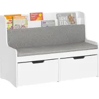 SoBuy Aufbewahrungsbank für Kinder mit Bücherregal - 2 Schubladen - Max. 120 kg - 100 x 45 x 70 cm - Weiß / Grau