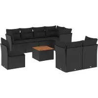 vidaXL 9-tlg. Garten-Sofagarnitur mit Kissen Schwarz Poly Rattan
