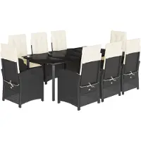 vidaXL 9-tlg. Garten-Essgruppe mit Kissen Schwarz Poly Rattan