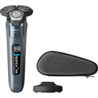 Philips SHAVER Series 8000 S8692/35 Elektrischer Nass- und Trockenrasierer, Rotationstrasierer, Blau, SteelPrecision blades, Edelstahl, Tasten, LED