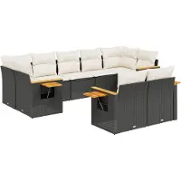 vidaXL 9-tlg. Garten-Sofagarnitur mit Kissen Schwarz Poly Rattan