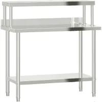 DKD Home Decor Küchen-Arbeitstisch mit Aufsatzboard 110x55x120 cm Edelstahl