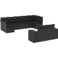 vidaXL 9-tlg. Garten-Sofagarnitur mit Kissen Schwarz Poly Rattan