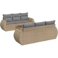 vidaXL 7-tlg. Garten-Sofagarnitur mit Kissen Beige Poly Rattan
