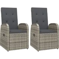vidaXL Garten-Liegestühle mit Kissen 2 Stk. Grau Poly Rattan