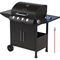 Kitchenbrothers Gasgrill - Mit Seitenbrenner - 5 Brenner - Mit Gasanschluss - 42x57cm Grillfläche - Schwarz