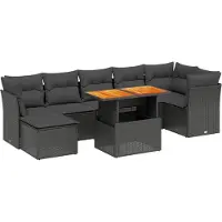 vidaXL 8-tlg. Garten-Sofagarnitur mit Kissen Schwarz Poly Rattan