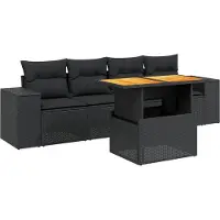 vidaXL 5-tlg. Garten-Sofagarnitur mit Kissen Schwarz Poly Rattan