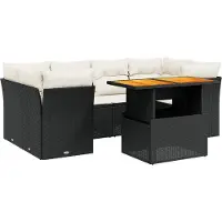 vidaXL 7-tlg. Garten-Sofagarnitur mit Kissen Schwarz Poly Rattan