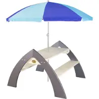 Axi Kylo XL Picknicktisch für Kinder aus Holz | Kindertisch mit Sonnenschirm für den Garten in Grau & Weiß