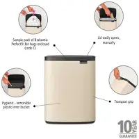 Brabantia Abfalleimer de Bo 12L Rechteckiger, kompakter Mülleimer, Deckel declosing suave und herausnehmbarer Inneneimer | Wandmontage oder freistehendes Design für Bad, Küche oder Büro | Soft Beige