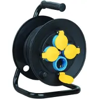 Technik PVC-Kabeltrommel 25m 4-fach 3x1.5mm² H07RN-F IP44 Schutzkontakt Schwarz