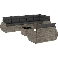 vidaXL 9-tlg. Garten-Sofagarnitur mit Kissen Grau Poly Rattan