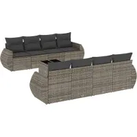 vidaXL 9-tlg. Garten-Sofagarnitur mit Kissen Grau Poly Rattan