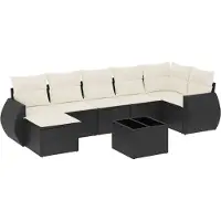 vidaXL 8-tlg. Garten-Sofagarnitur mit Kissen Schwarz Poly Rattan