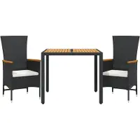 vidaXL 3-tlg. Garten-Essgruppe mit Kissen Schwarz Poly Rattan