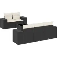 vidaXL 6-tlg. Garten-Sofagarnitur mit Kissen Schwarz Poly Rattan