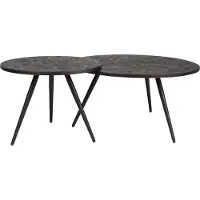 White Label Webster Couchtisch und Beistelltisch rund aus Teakholz braun – Set mit 2 Stück