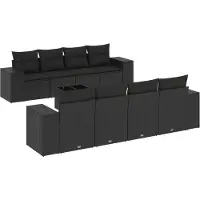 vidaXL 9-tlg. Garten-Sofagarnitur mit Kissen Schwarz Poly Rattan