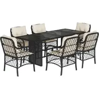 vidaXL 7-tlg. Garten-Essgruppe mit Kissen Schwarz Poly Rattan